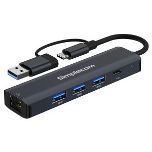 Simplecom CHN436 USB to 4-Port USB Hub with Gigabit Adapter
